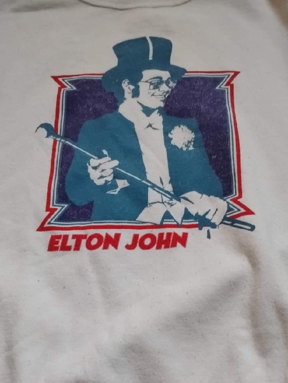 Men's White Vintage XXL Authentic Elton John Band Music Rock Sweatshirt RARE!